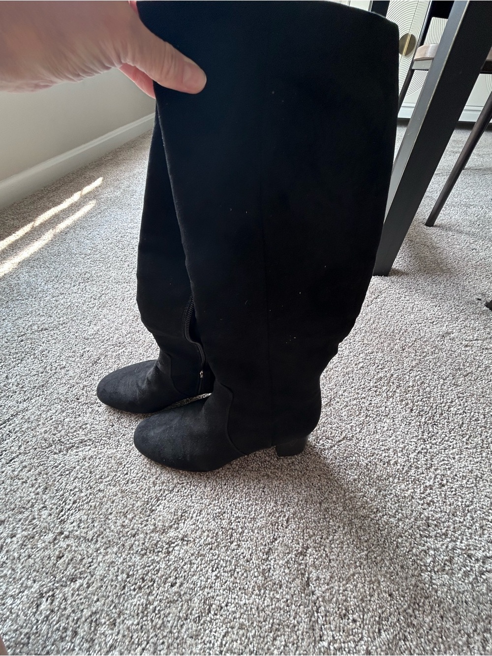 J. Crew Factory Black Knee-High Suede Heeled Boots